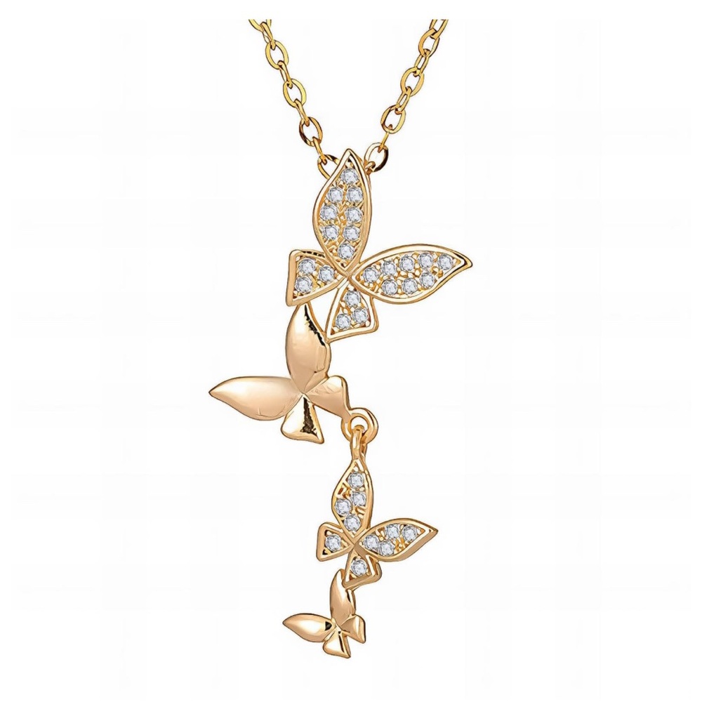 N82 - NWT 18kt Gold Plated Butterfly‎ Pendant Necklace Layering Dainty Feminine